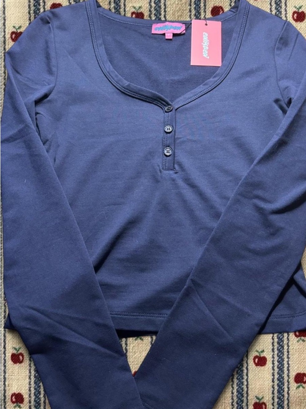 Edikted Navy Blue Long Sleeve Henley Top